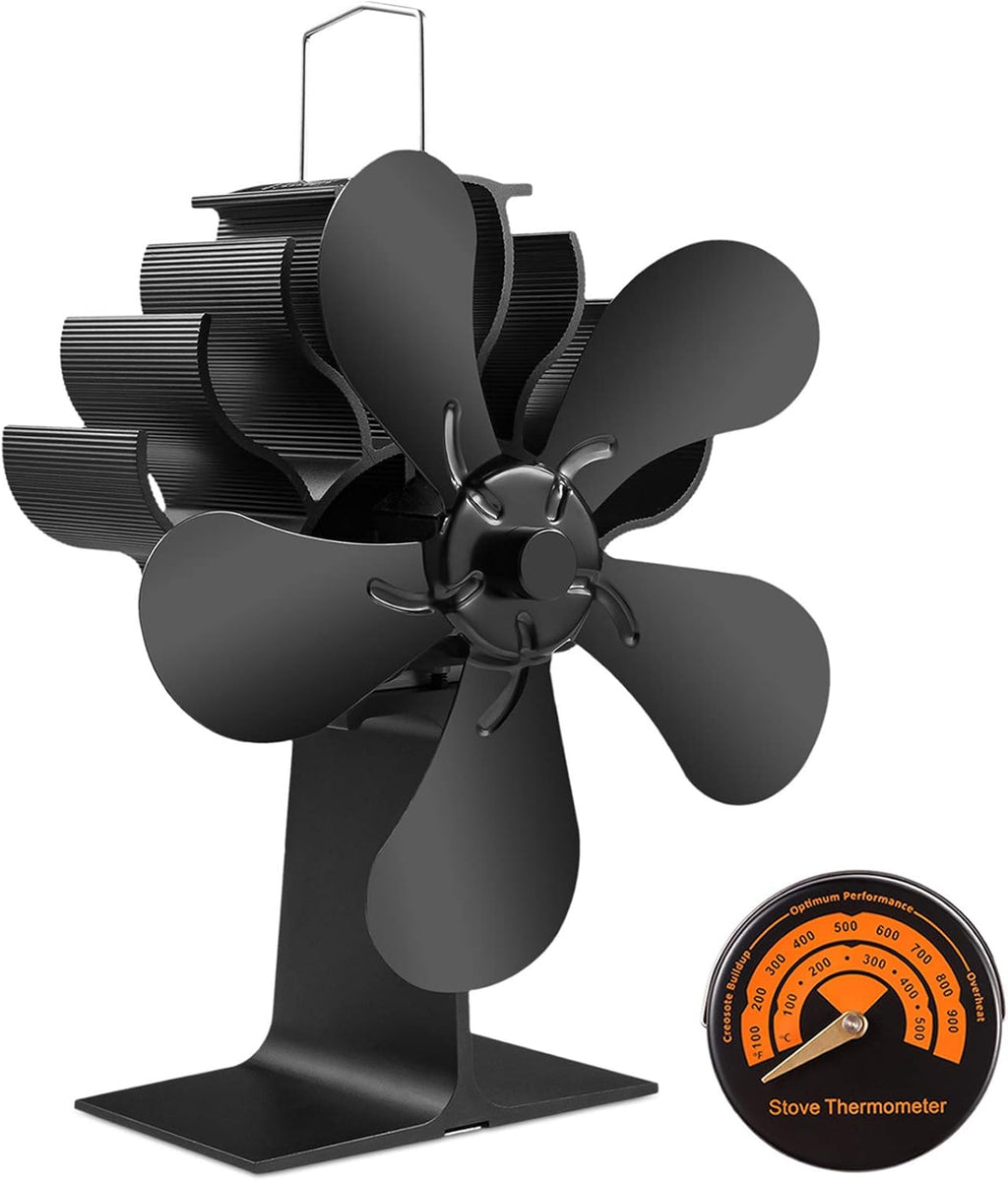 6 Blades Heat Powered Stove Fan with Magnetic Thermometer Pack of 2 C60278