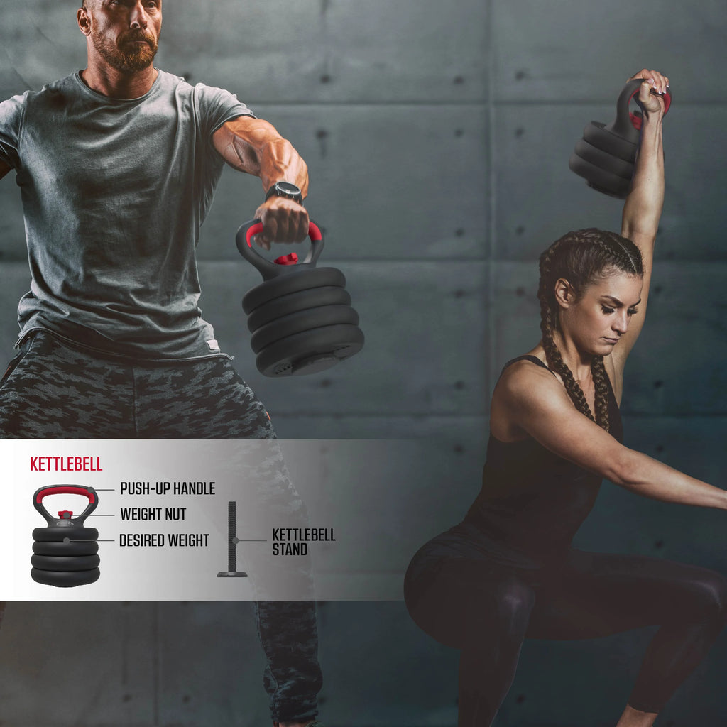 60 lbs 4-in-1 Adjustable Dumbbell Barbell Kettlebell Weight Set I4885
