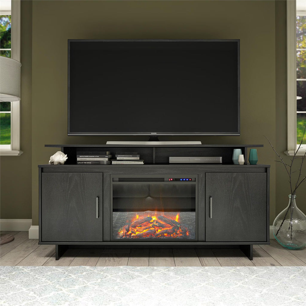 Electric Fireplace TV Console with Storage Cabinets, Black Oak R4042