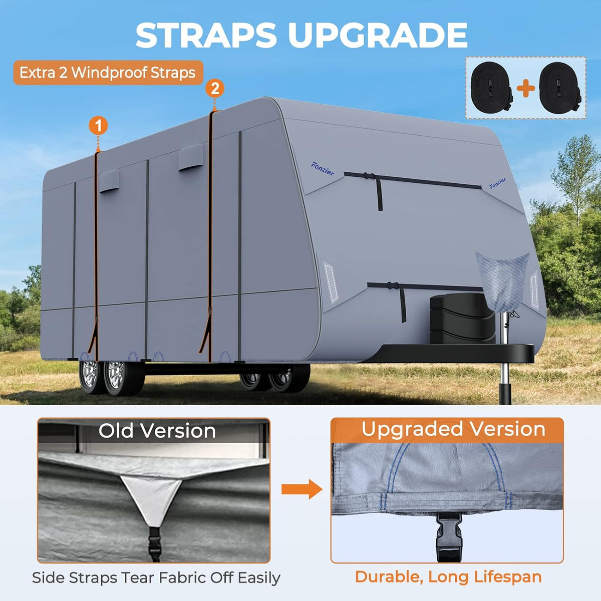 Waterproof 210D Travel Trailer RV Cover with 4 Gutter Spout Covers L51097