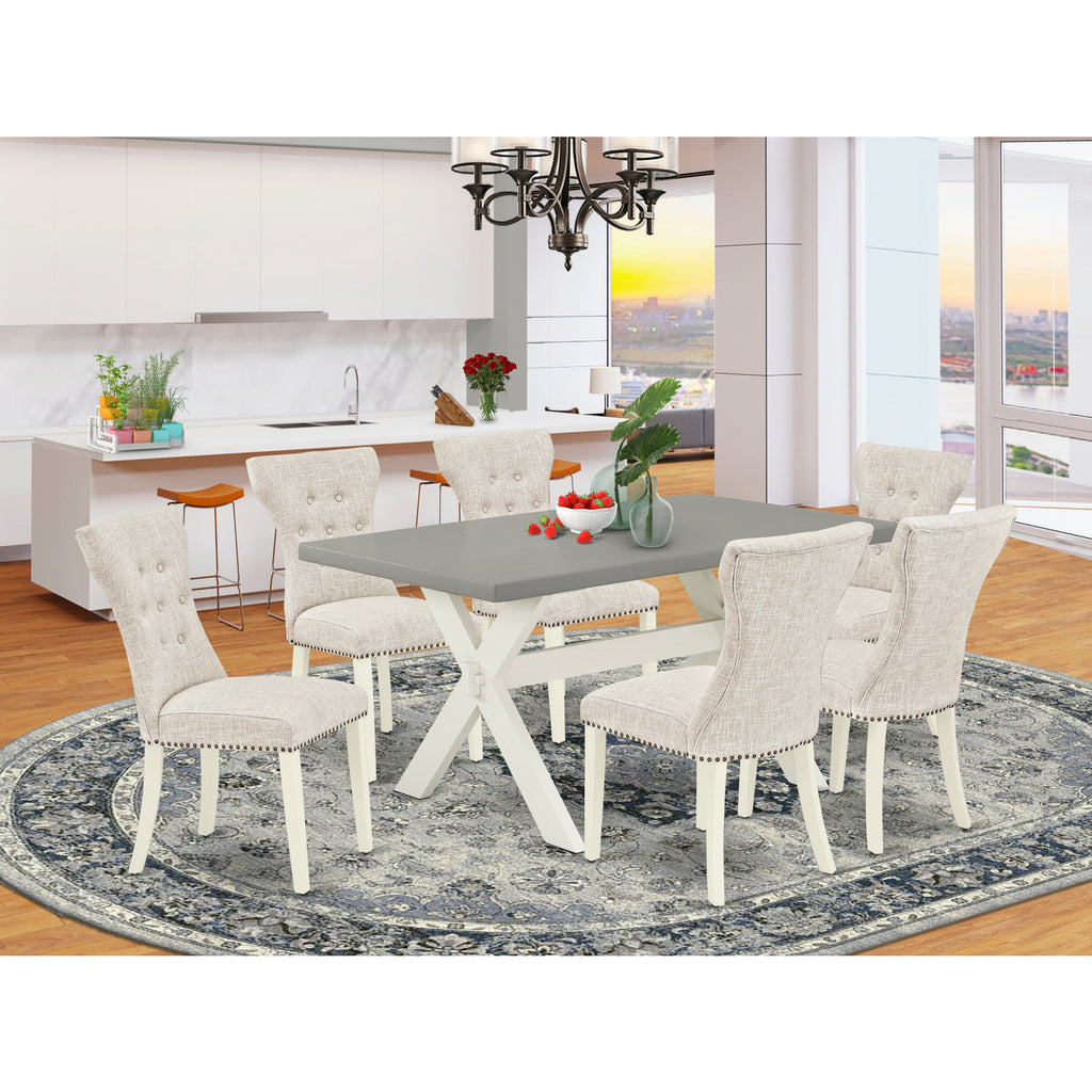 7-piece Wood Dining Set in White/Doeskin K17786