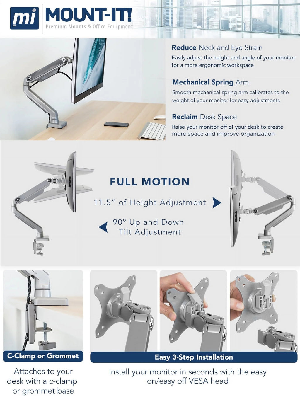 Single Monitor Arm Mount for 24-32 Inch Screens E475351