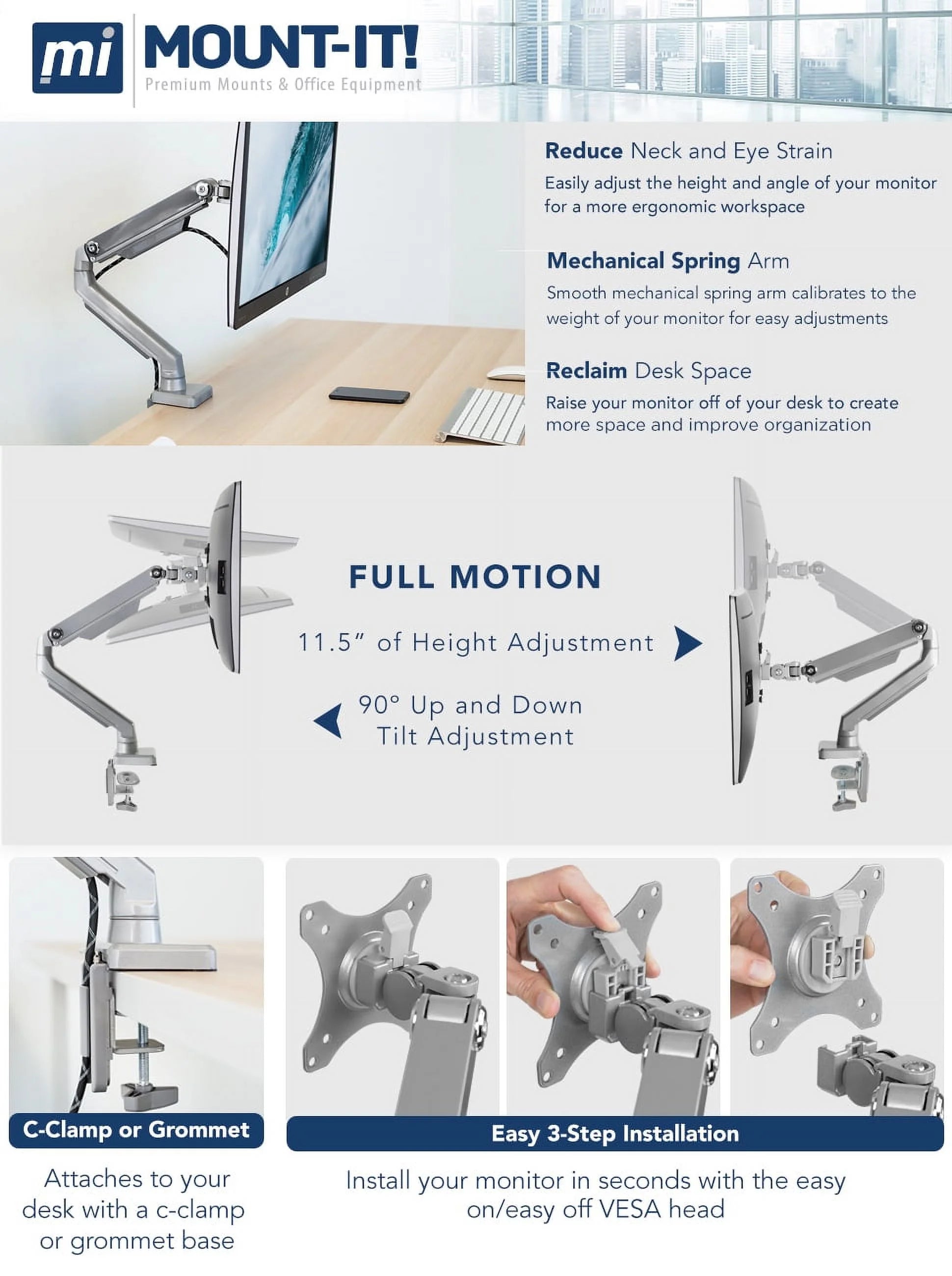 Single Monitor Arm Mount for 24-32 Inch Screens E475351