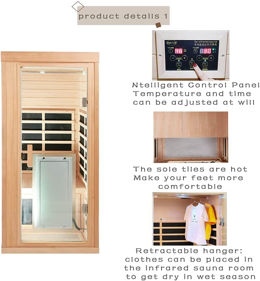 Far Infrared Wooden Sauna Room, 1-Person Size, 1350W, 8 Low EMF Heaters C3504