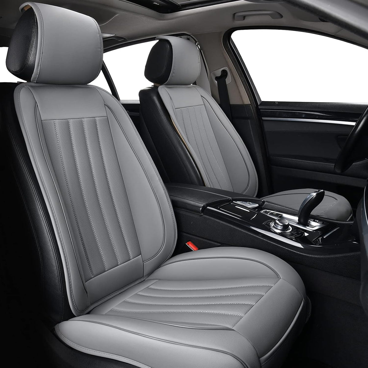2pc Black-Red Line Leather Car Seat Covers T234222