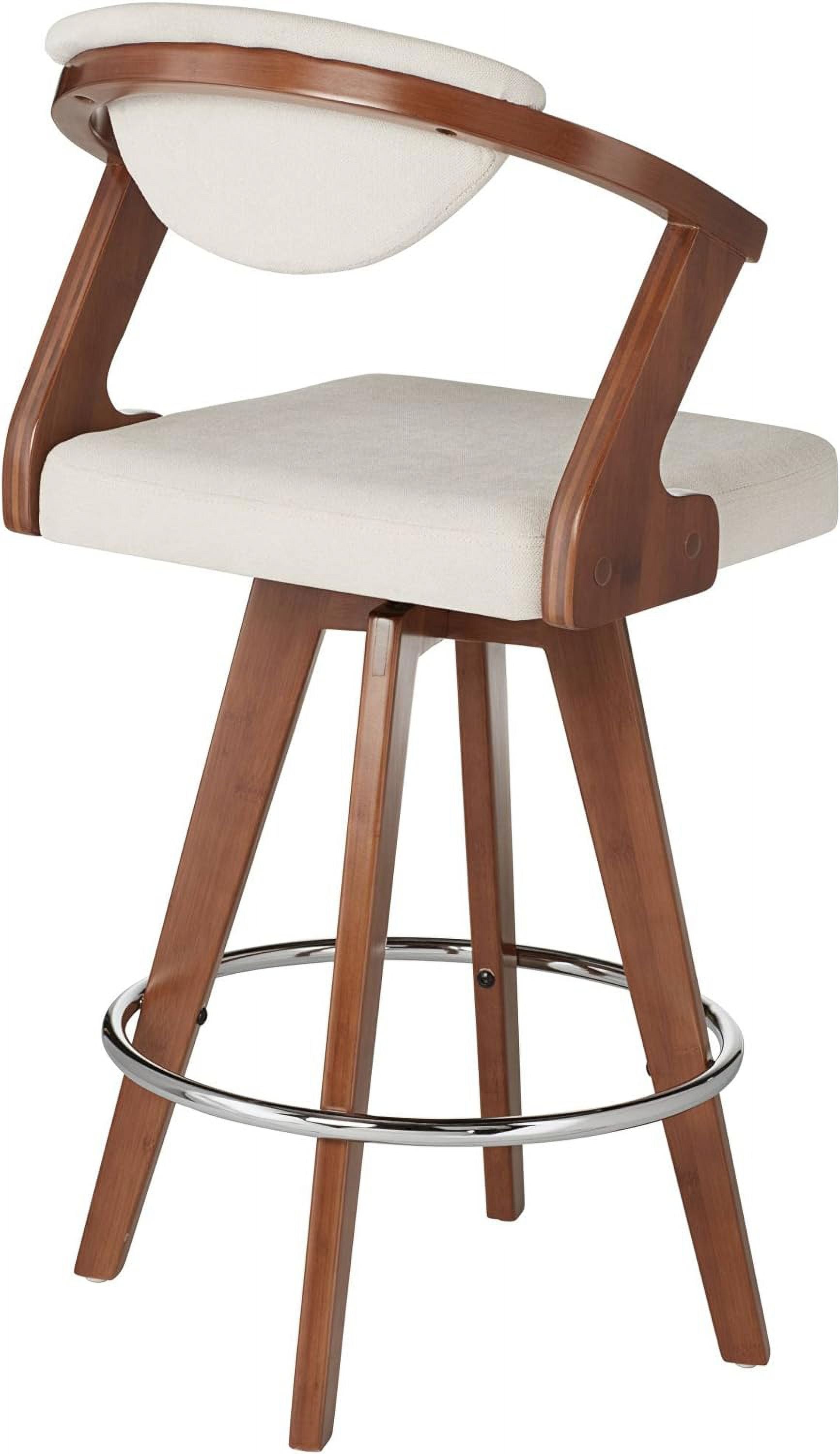 Walnut Bamboo Swivel Stool Brown 26 1/2" High Ivory Velvet Upholstered Cushion with Backrest Footrest M176