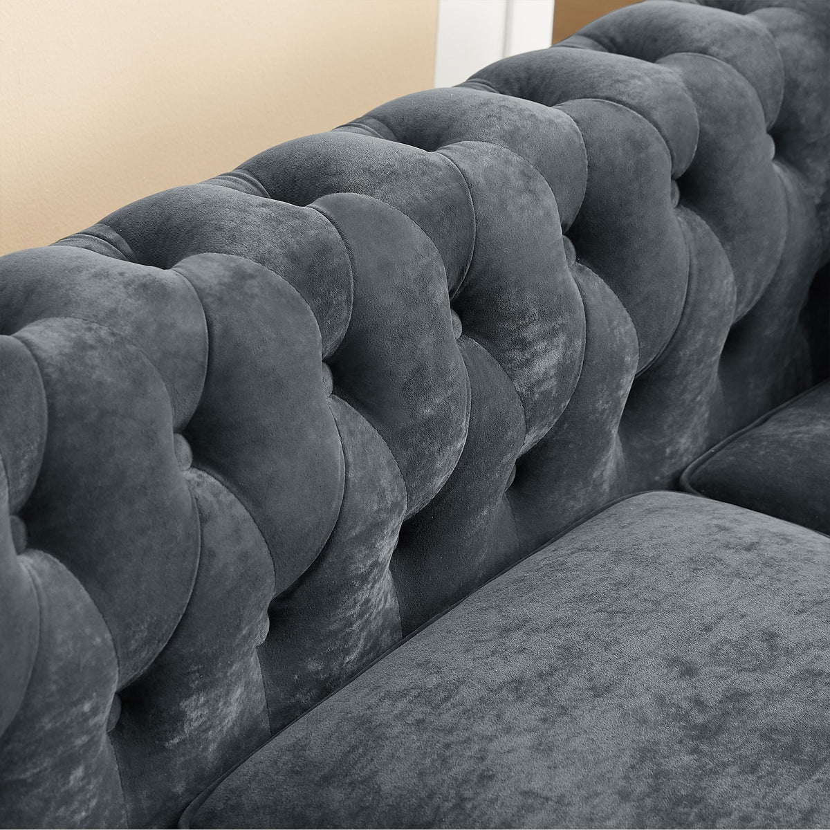 Grey Button Tufted Upholstered Chesterfield L-Shaped Sofa E500