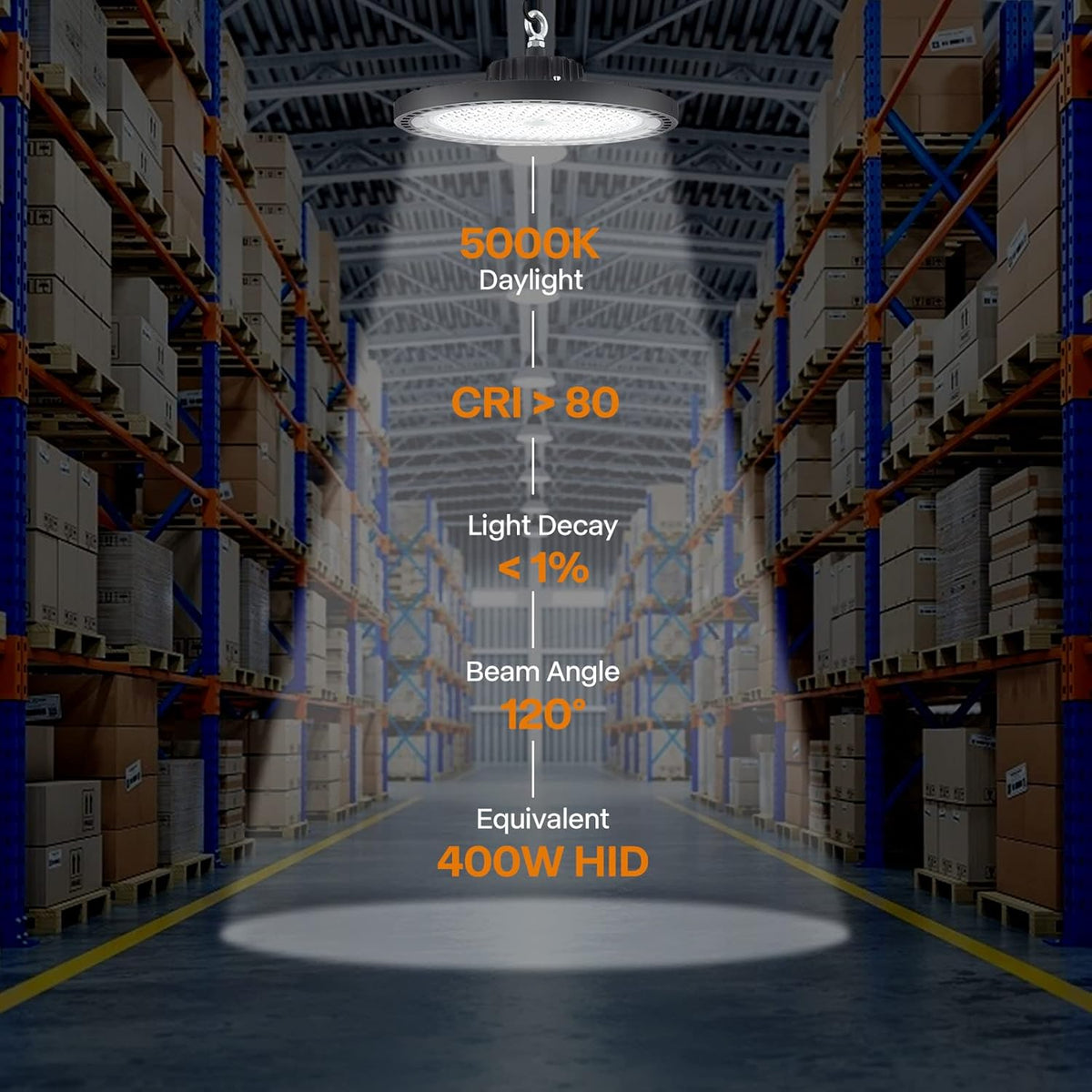 150W 5000K Daylight LED High Bay Light with US Plug 6’ Cable (1 Pack) W8175