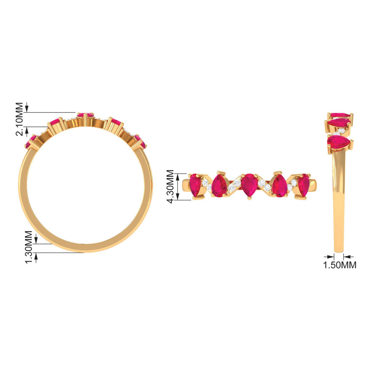 Pear Cut Ruby and Diamond Half Eternity Ring, 14K Yellow Gold, US 9.00 S4696