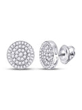 10kt White Gold Mens Round Diamond Circle Earrings 1/2 Cttw G379