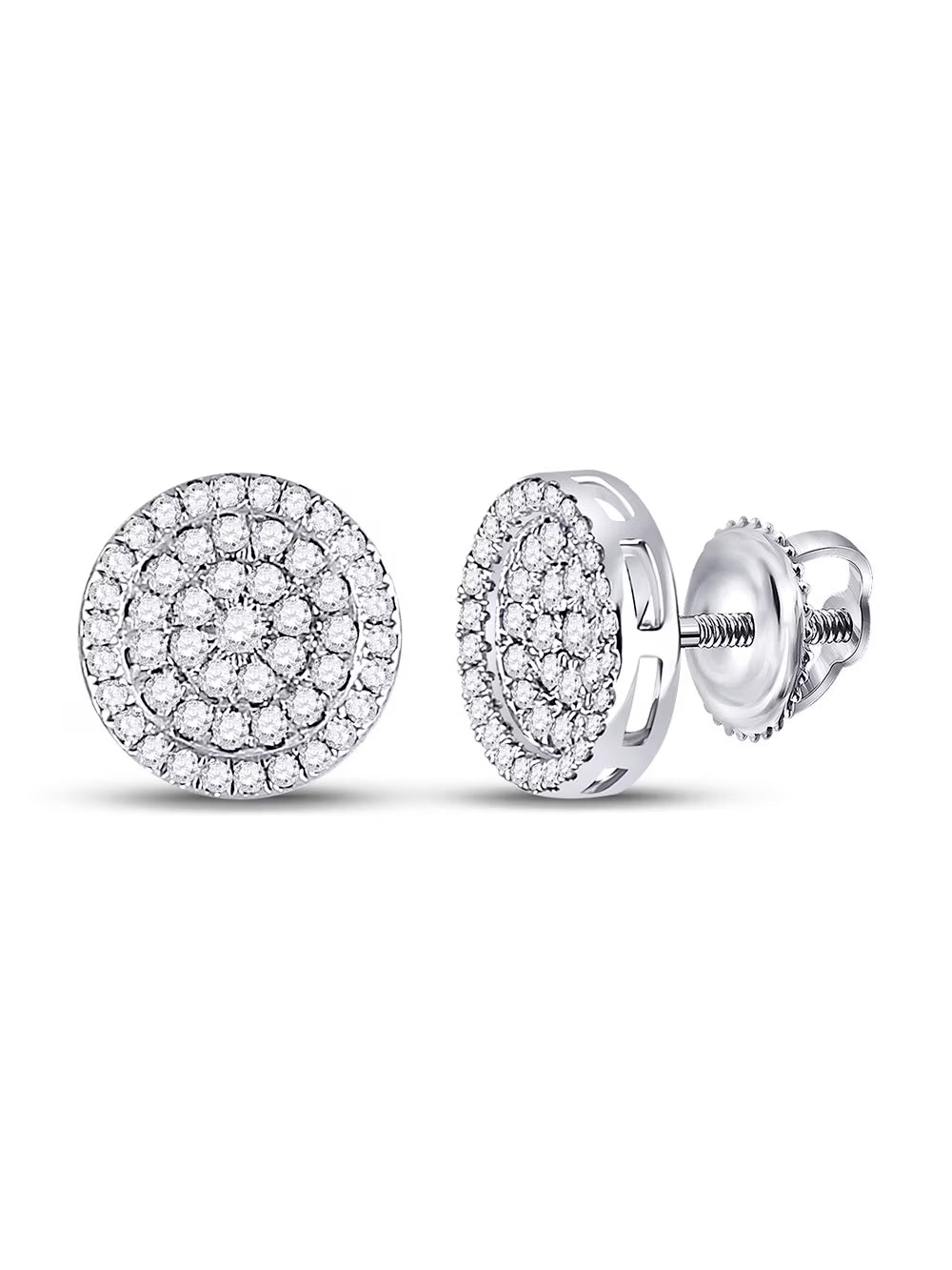 10kt White Gold Mens Round Diamond Circle Earrings 1/2 Cttw G379