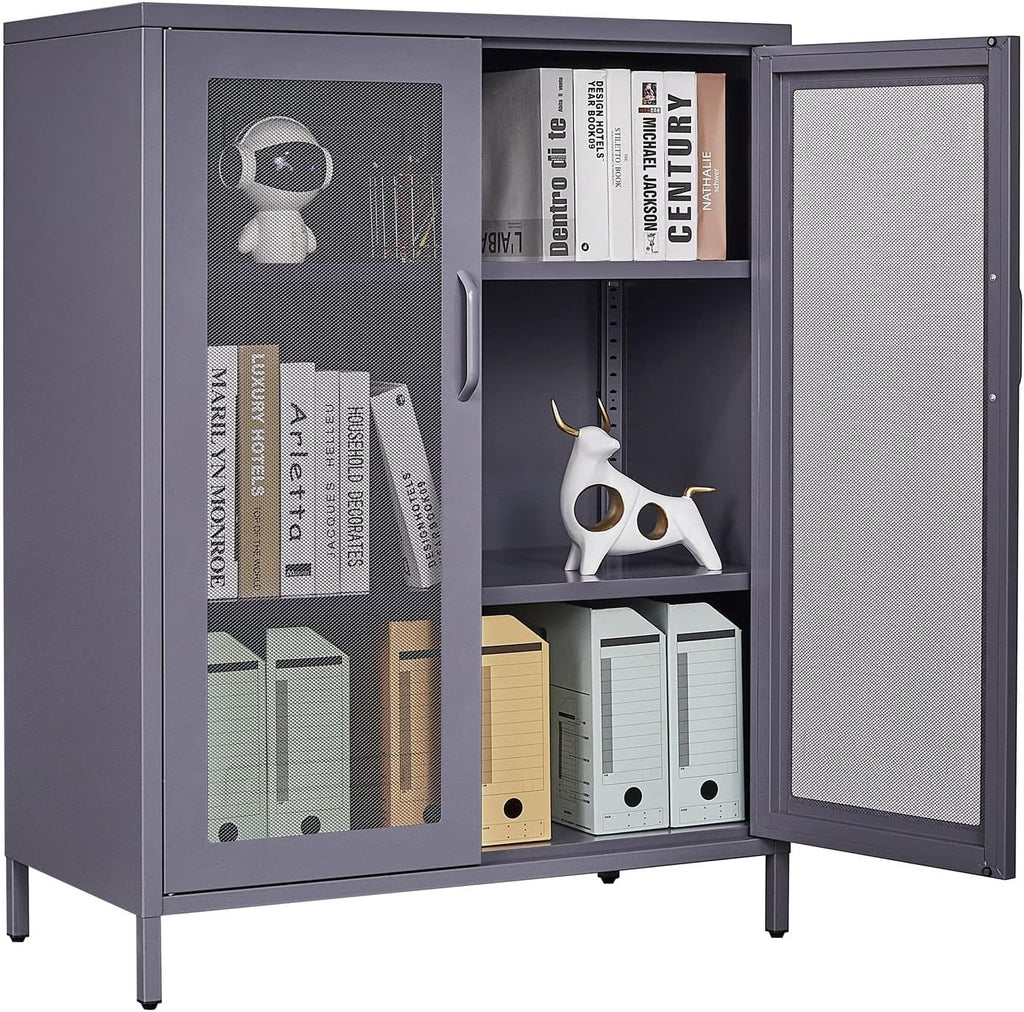 Metal Storage Cabinet with 2 Adjustable Shelves, 41.7 Black Garage Cabinets with Doors and Lock O397437
