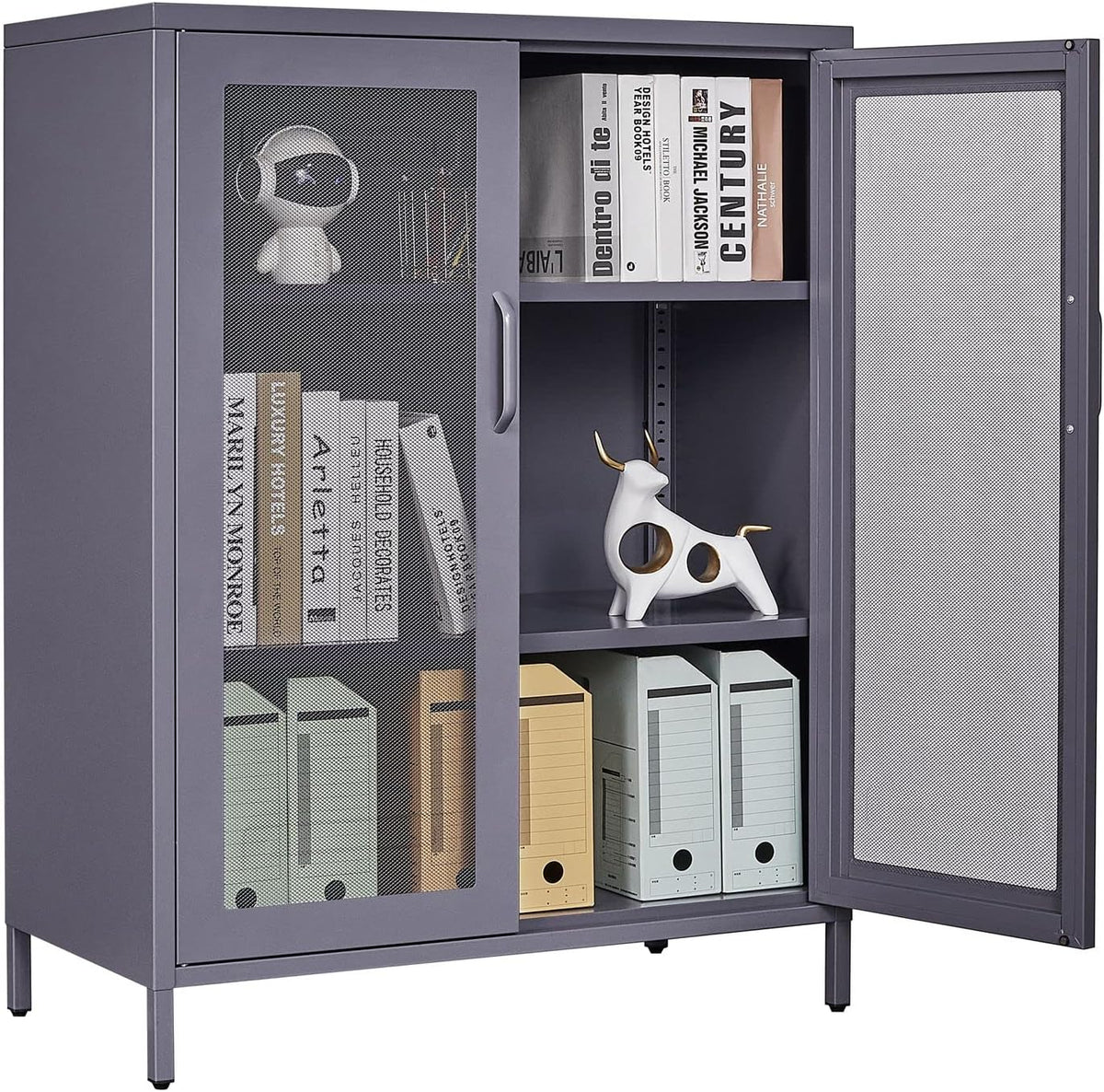 Metal Storage Cabinet with 2 Adjustable Shelves, 41.7 Black Garage Cabinets with Doors and Lock O397437