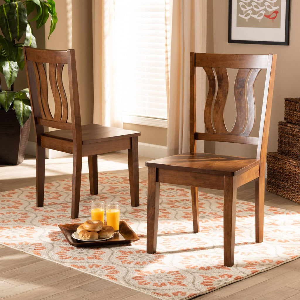 Walnut Brown Finished Wood 2-Piece Dining Chair Set J9847