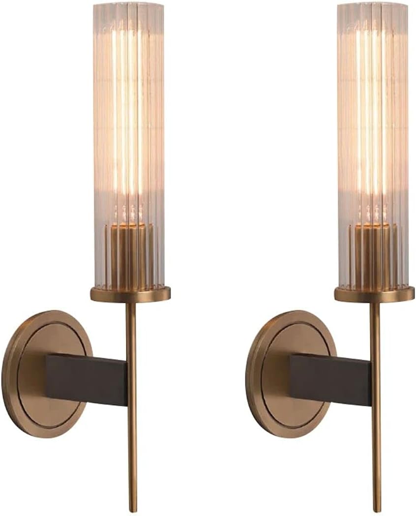 Modern Wall Sconce Clear with Crystal Cylindrical Lampshade 1-Light Brass 2Pack T4025