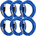 6 Pack 25 ft XLR Female to 1/4 TRS Patch Cable Snake Cords Blue Q6265