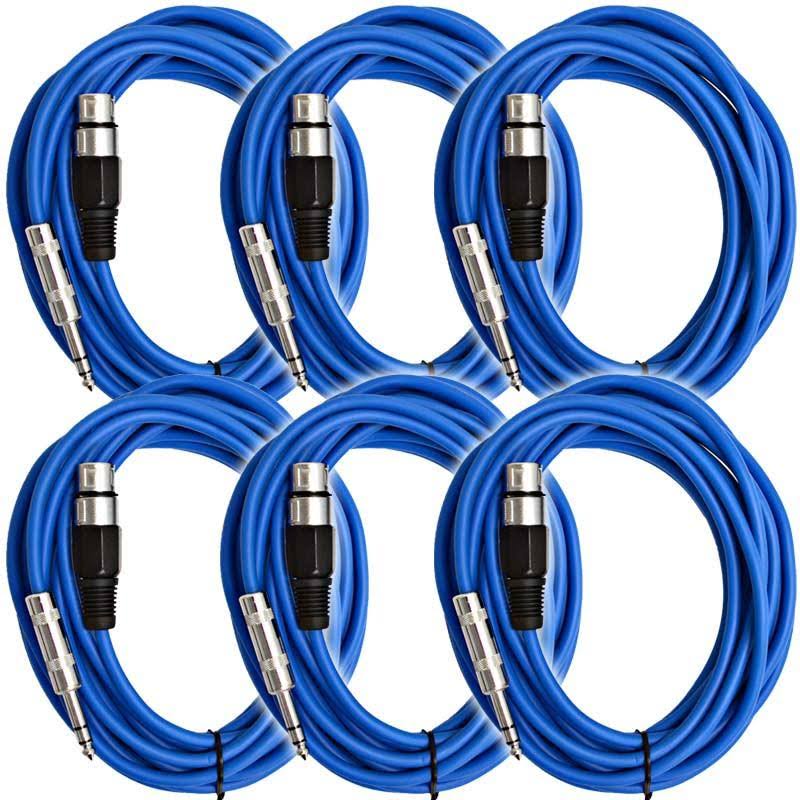 6 Pack 25 ft XLR Female to 1/4 TRS Patch Cable Snake Cords Blue Q6265