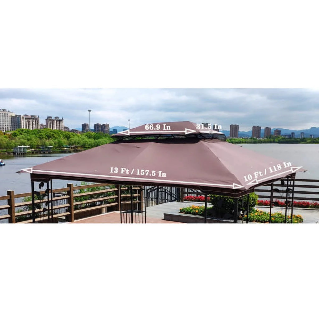 Brown Patio Double Roof Gazebo Replacement Canopy Top Fabric Y679768