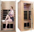 Far Infrared Wooden Sauna Room, 1-Person Size, 1350W, 8 Low EMF Heaters C3504
