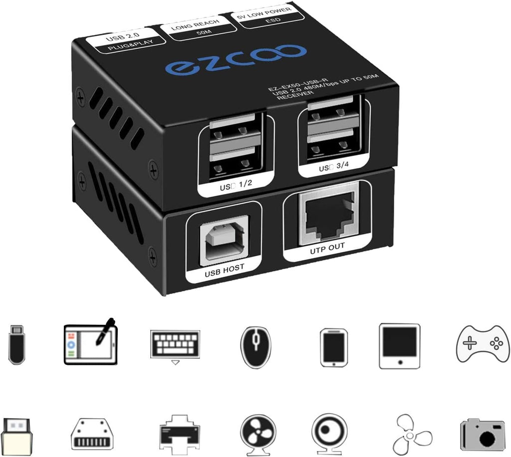 USB Extender 165ft 50m 4-Port USB2.0 HUB by Cat5e Cat6 O829