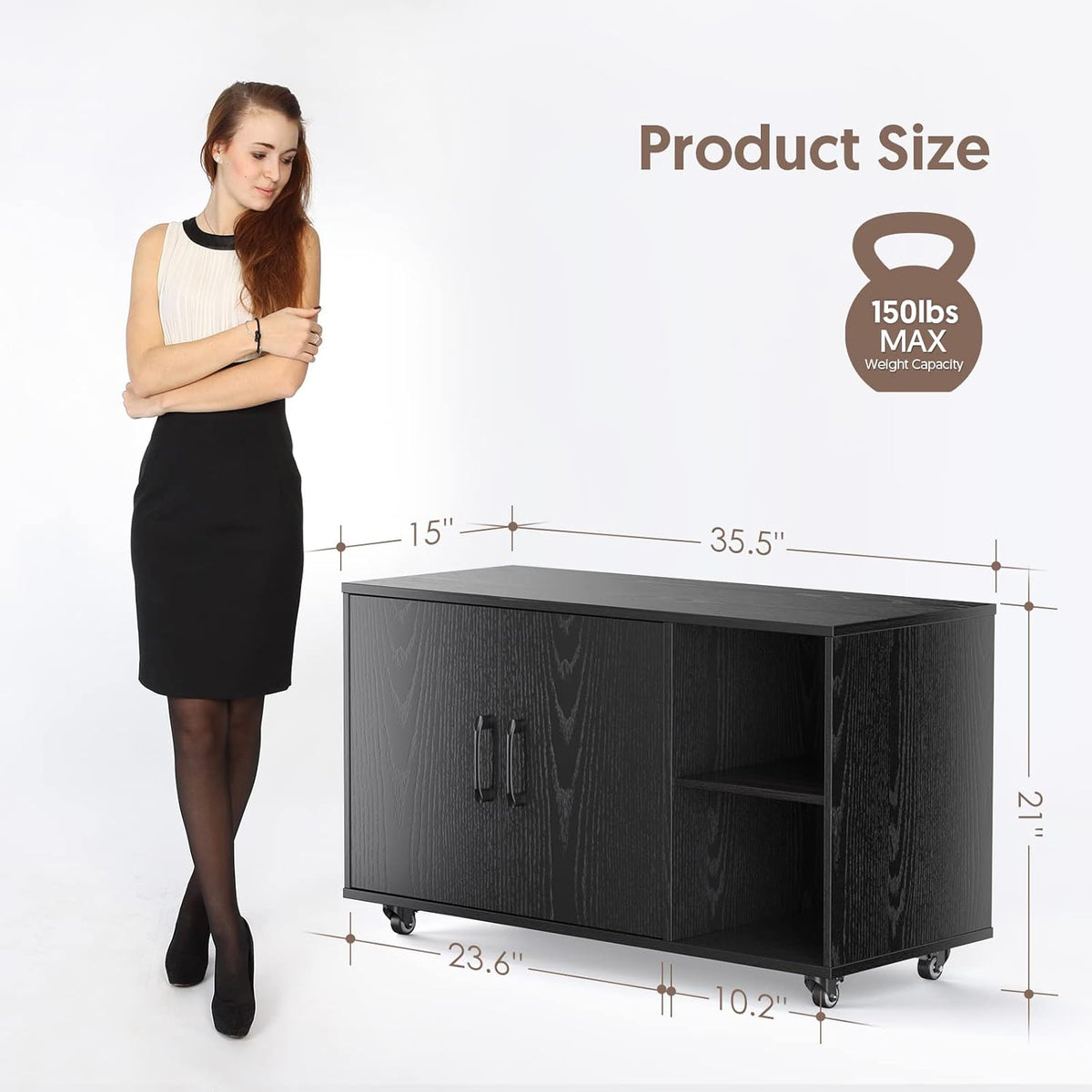 Black Rolling File Cabinet with Storage M44787