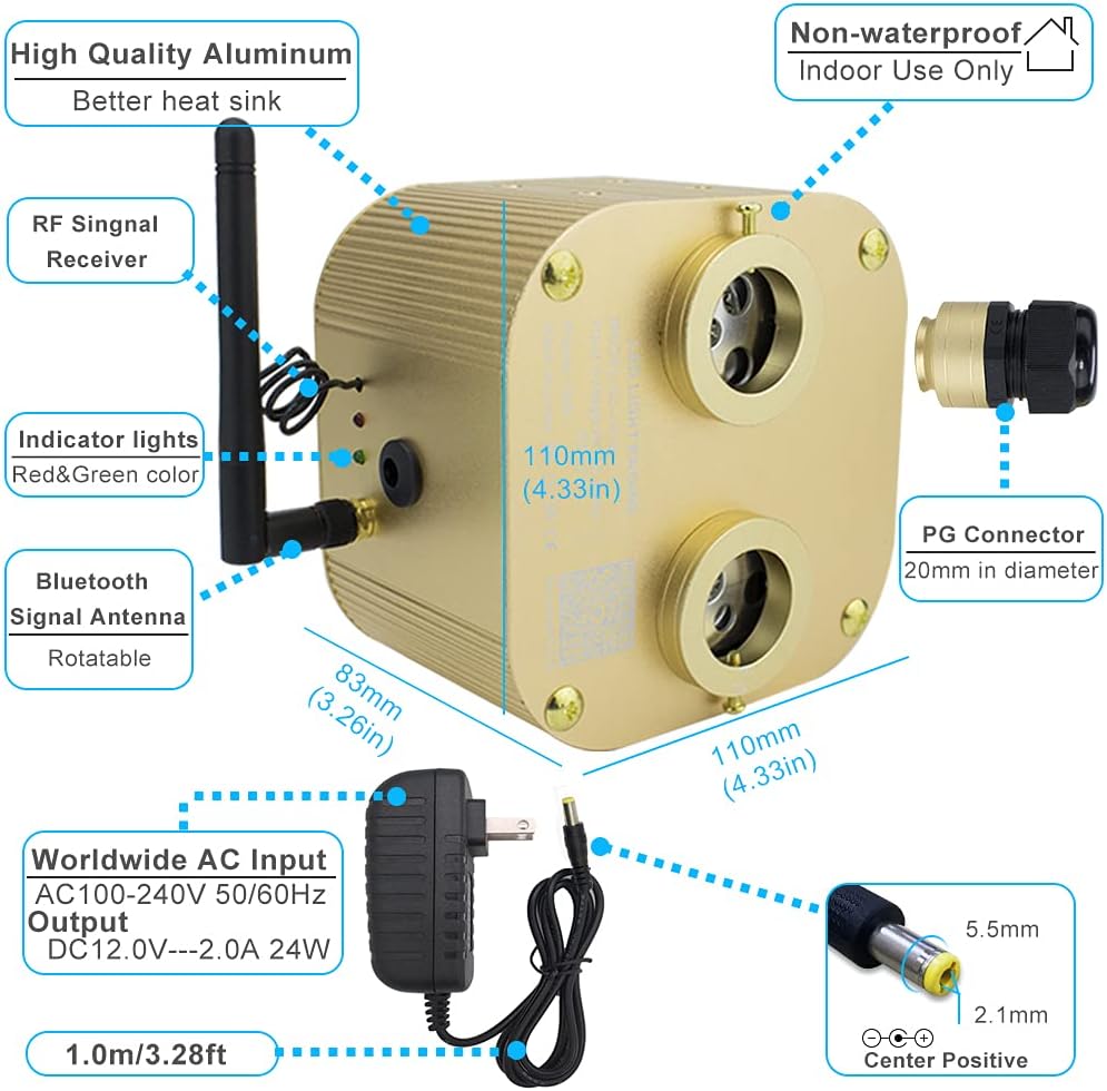 20W Dual-Heads Fiber Optic Light with 710pcs Fiber Optical Cable F7373