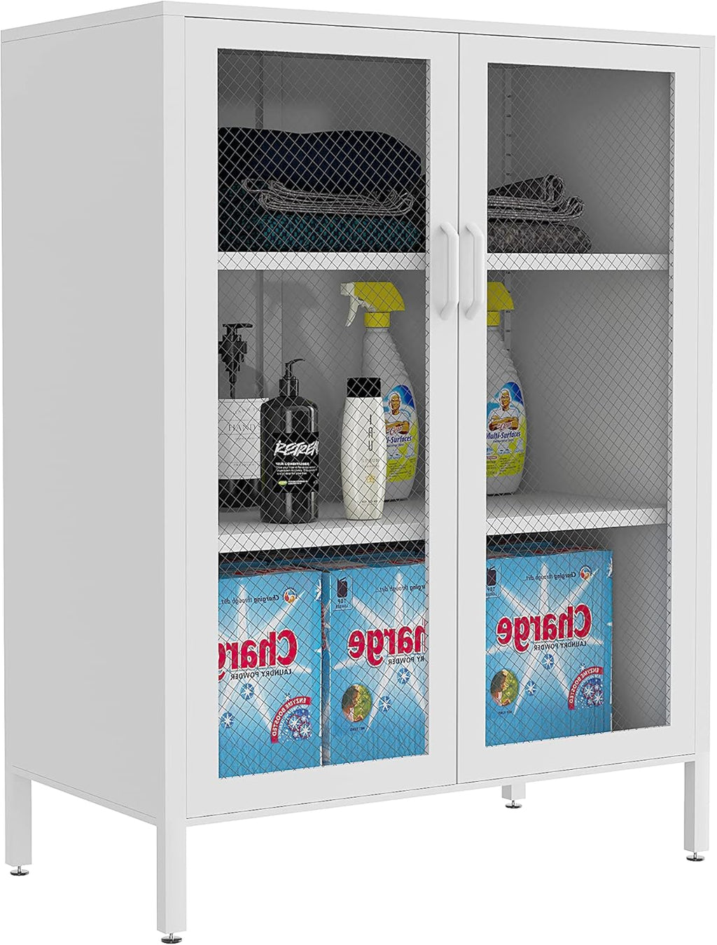 Metal Storage Cabinet with 2 Adjustable Shelves, 41.7 Black Garage Cabinets with Doors and Lock O397437