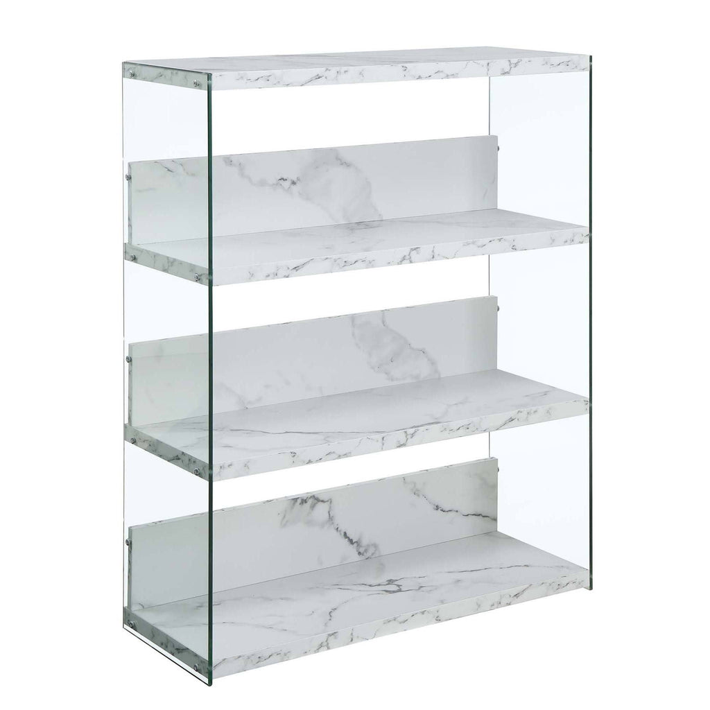 Weathered Grey 4-Tier Glass Wood Bookcase S86118