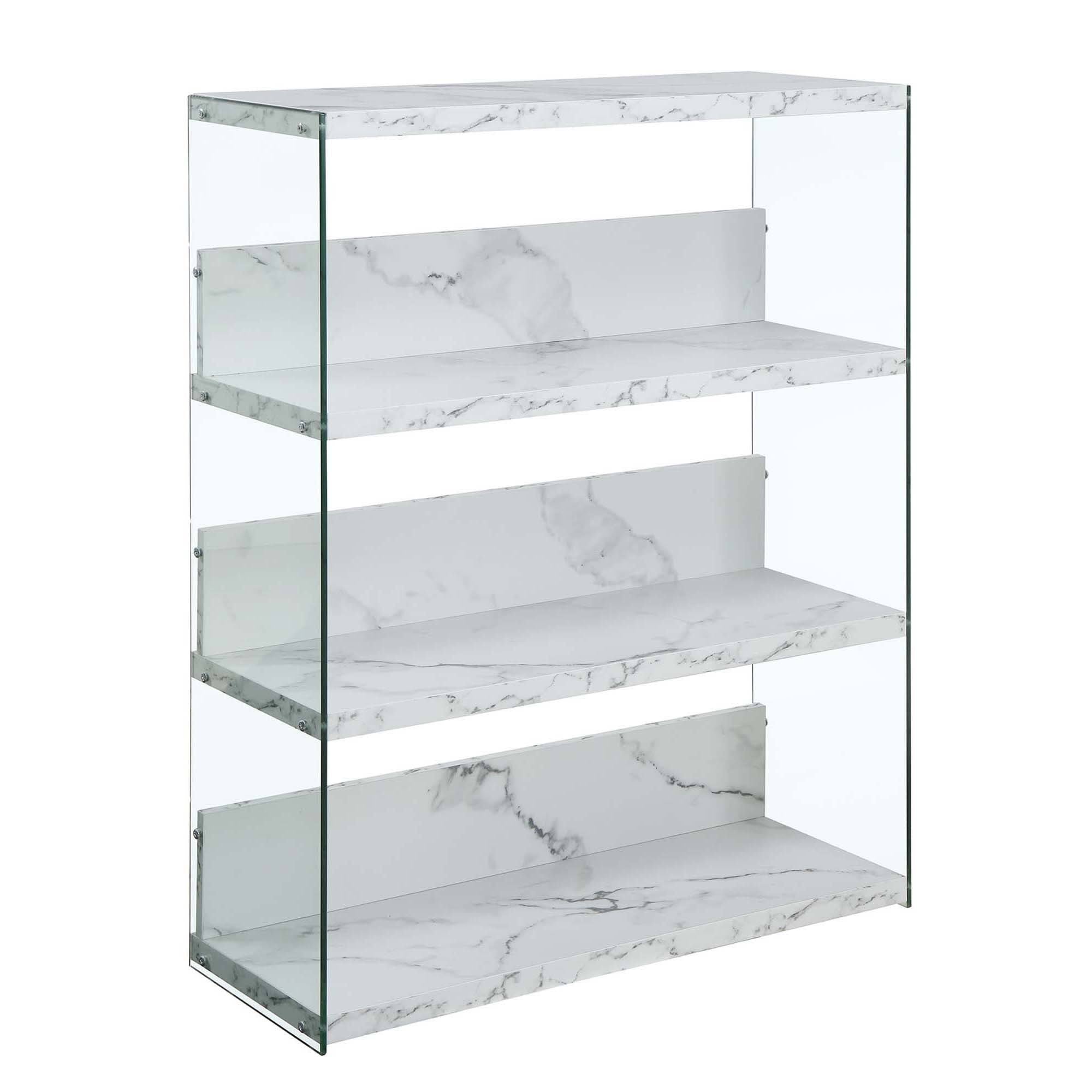 Weathered Grey 4-Tier Glass Wood Bookcase S86118