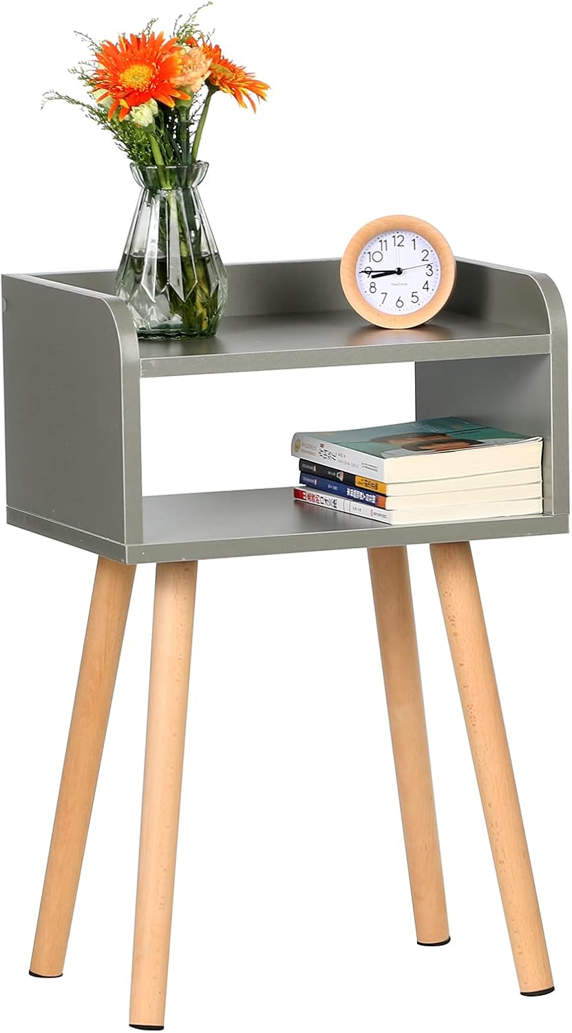 White Mid-Century Modern Nightstand with Solid Wood Legs W93505