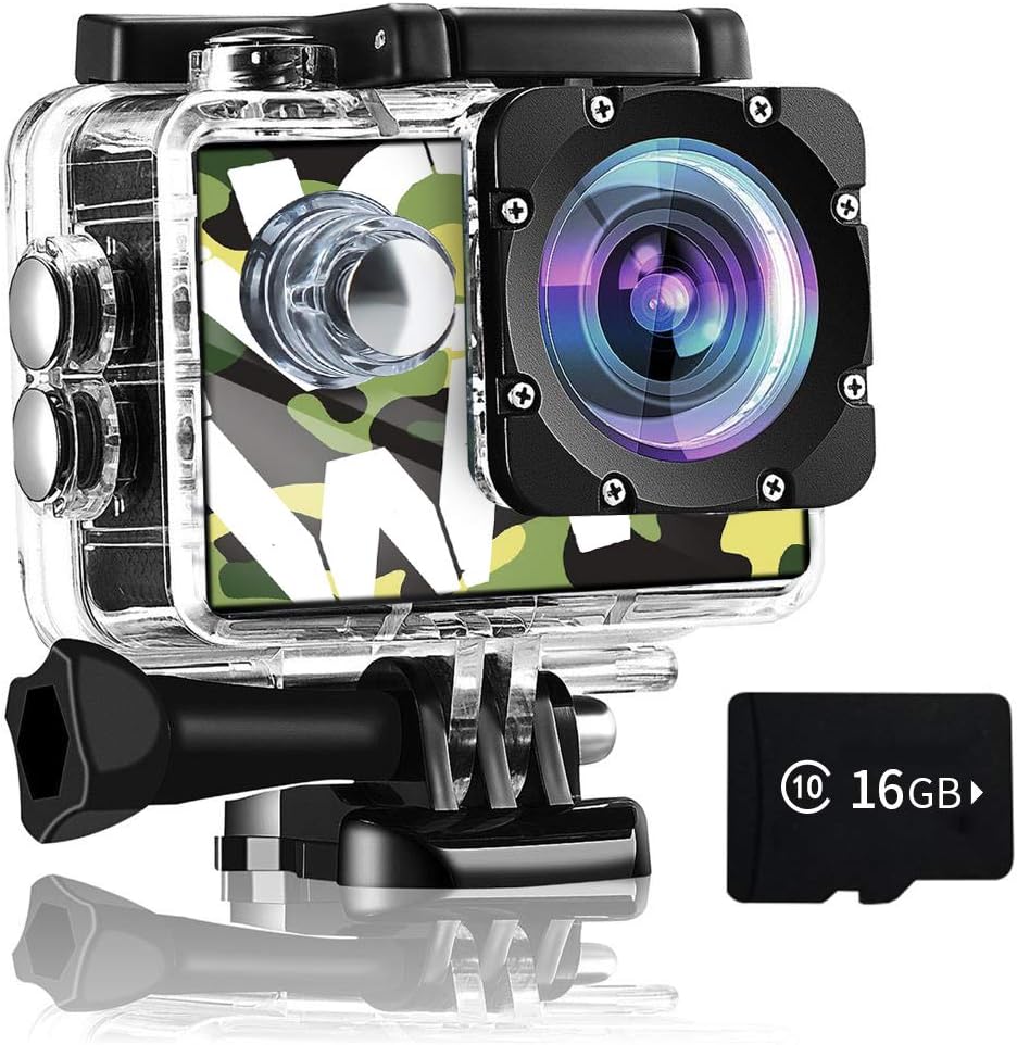 4K 16MP Underwater Sports Camera with Remote, 2 Batteries, 16GB TF Card, 24 Accessories Mounting Kit, Pack of 2 N325943