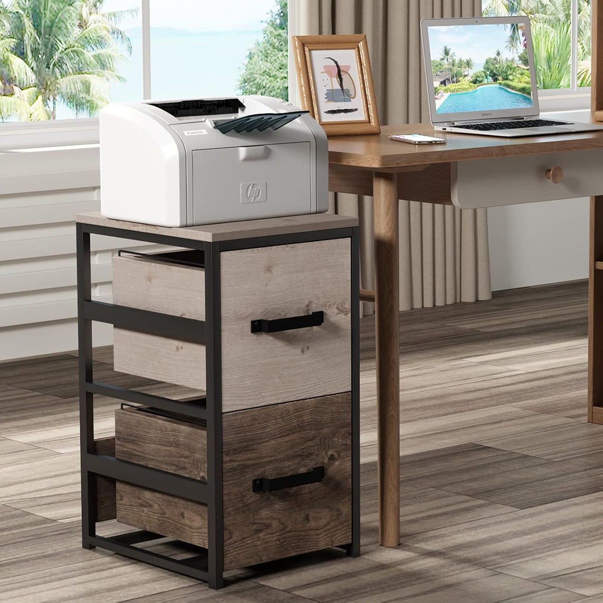 Wood File Cabinet with 2 Drawers, Brown V551180