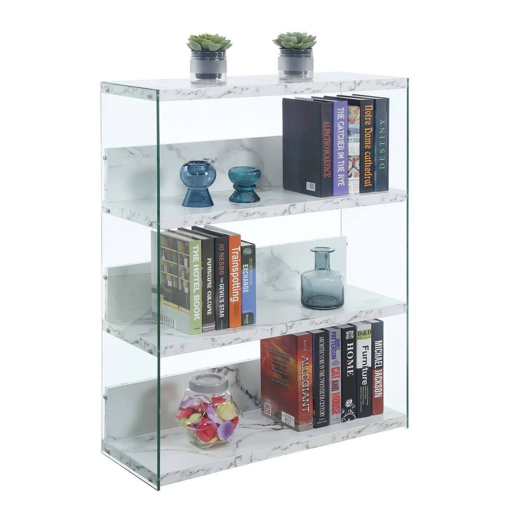 Weathered Grey 4-Tier Glass Wood Bookcase S86118