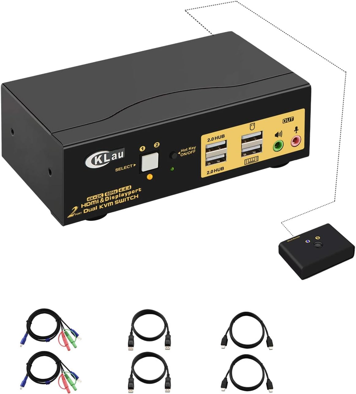 Dual Port Triple Monitor KVM Switch Displayport with Audio Output, USB 2.0 Hub and Cables T252921