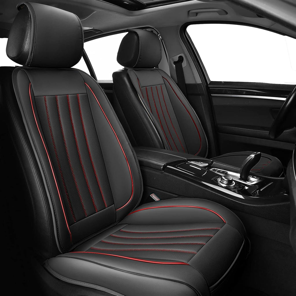 2pc Black-Red Line Leather Car Seat Covers T234222