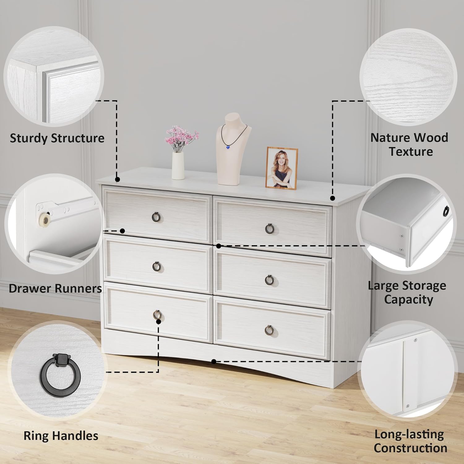 White 6 Drawer Dresser Q33345