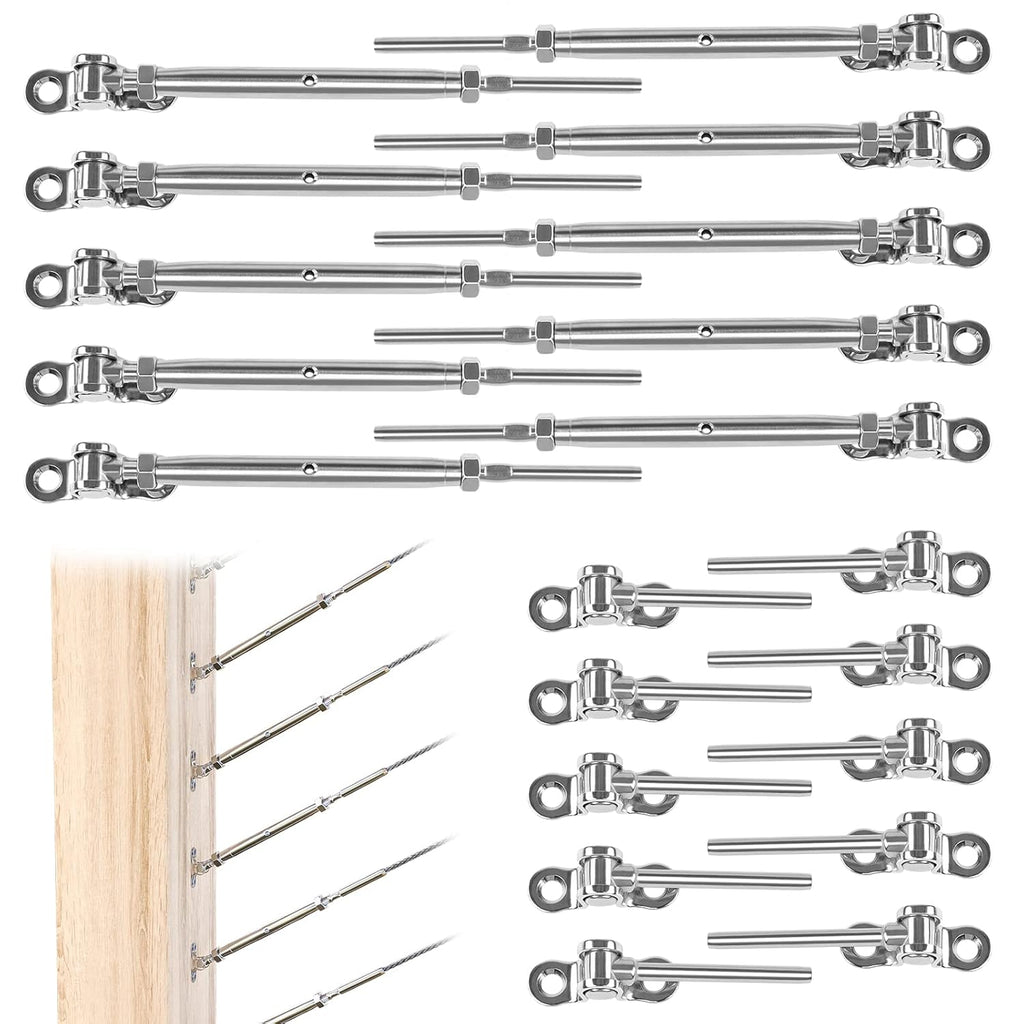 10Set 1/8 Swage Toggle Turnbuckle Hardware T316 Stainless Steel Cable Railing Kit F10735