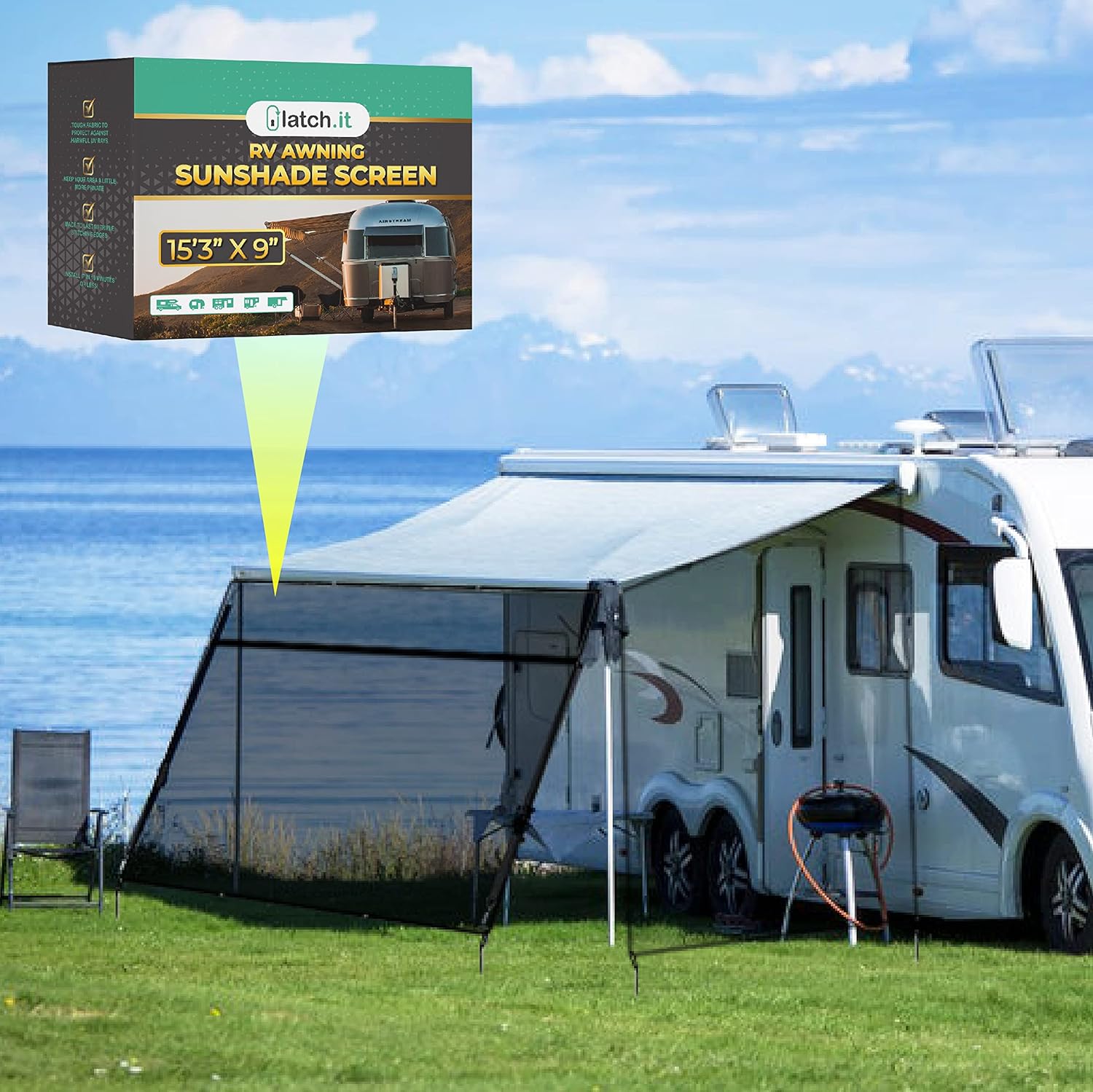 RV Awning Shade Screen 8x15.3’ with Zipper M9840