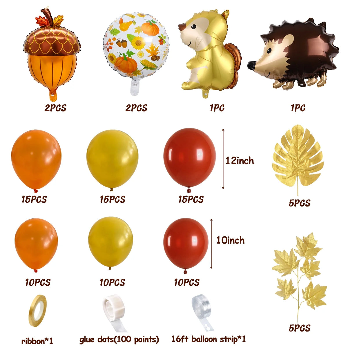 Orange Brown Gold Balloons Arch Garland Kit with Maple Leaves B860082