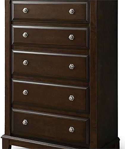Solid Wood 5-Drawer Chest in Brown Cherry T7630
