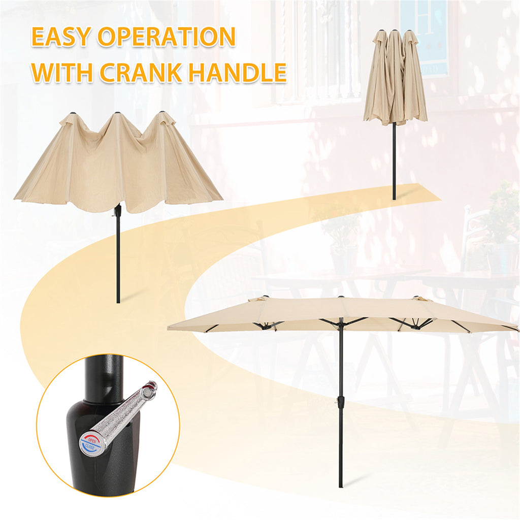 Tan Double-Sided Rectangular Patio Market Umbrella with Crank H599512