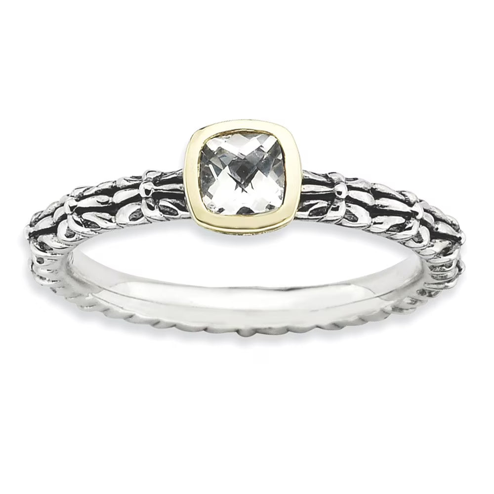 925 Sterling Silver & 14kt White Topaz Ring Size 8 R71808