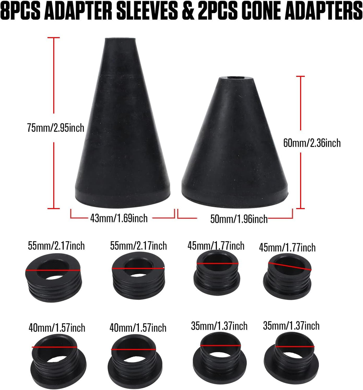 Coolant Vacuum Refill Kit with 2 Tapered Rubber Adapters, 8 Replaceable Adapter Sleeves, Pack of 2 N696677