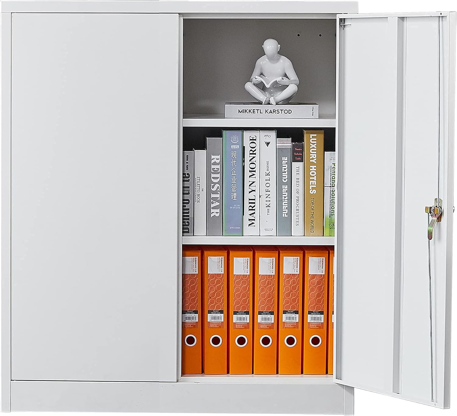 Metal Storage Cabinet with 2 Adjustable Shelves, 41.7 Black Garage Cabinets with Doors and Lock O397437