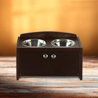 Dark Brown Wooden Pet Feeder T359