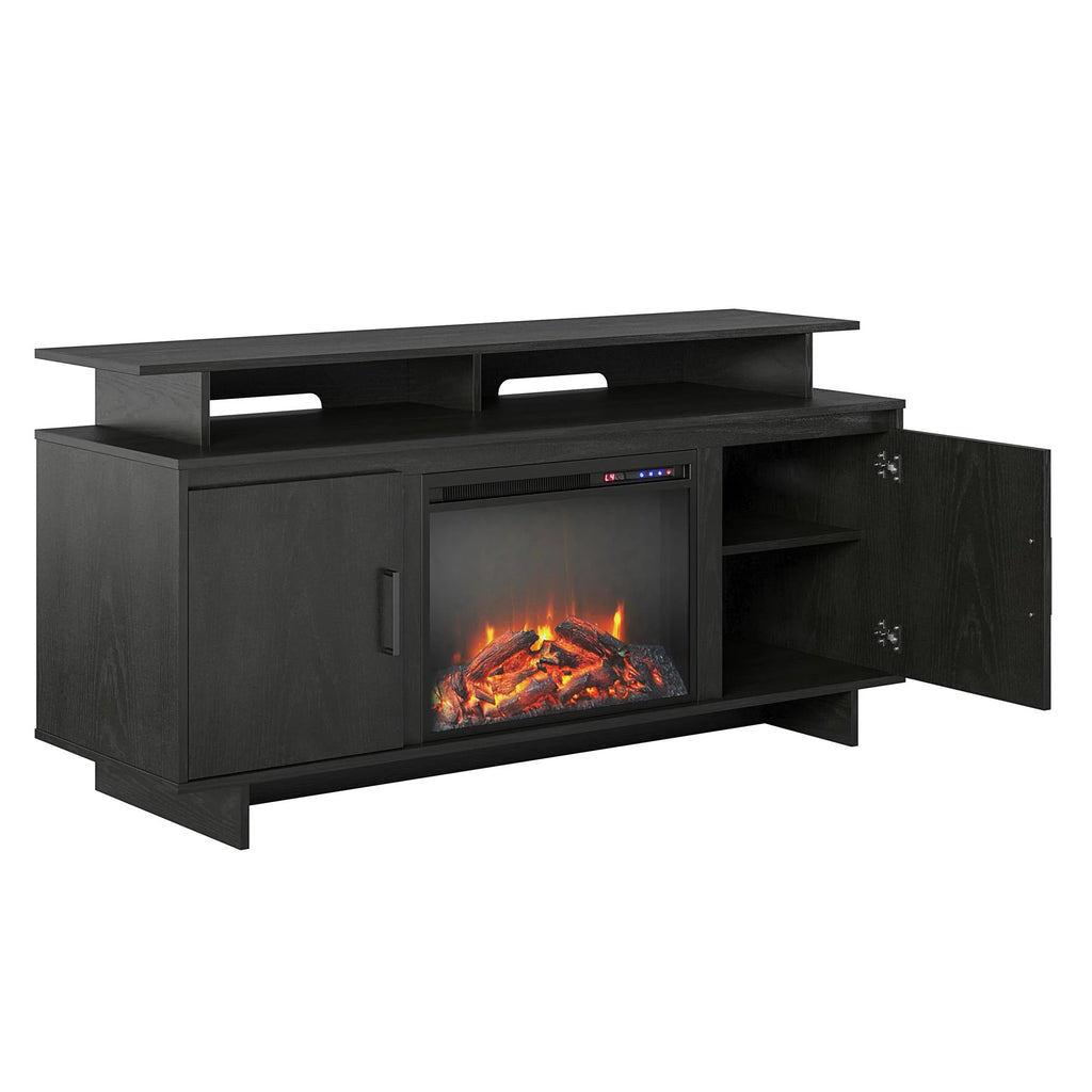 Electric Fireplace TV Console with Storage Cabinets, Black Oak R4042