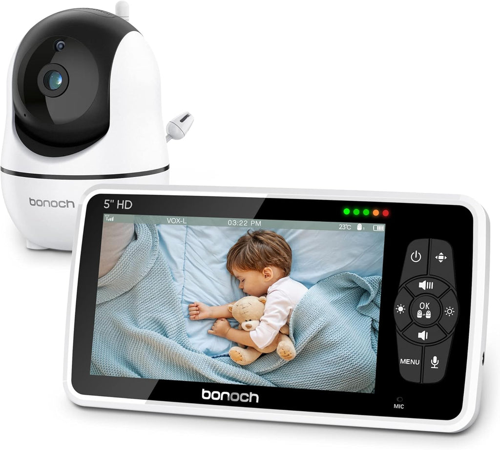 Baby Monitor with Camera and Audio, No WiFi 720P 5 HD Display Night Vision, 22h Battery, 1000ft Range, 4X Zoom 2-Way Audio Temperature Lullaby Elderly Pet M8888