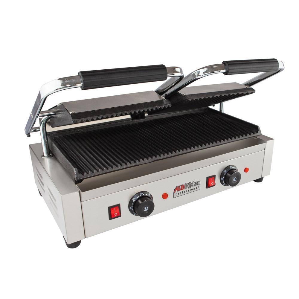 Double Panini Press Sandwich Maker with Cast-Iron Ribbed Plates Nonstick M80692