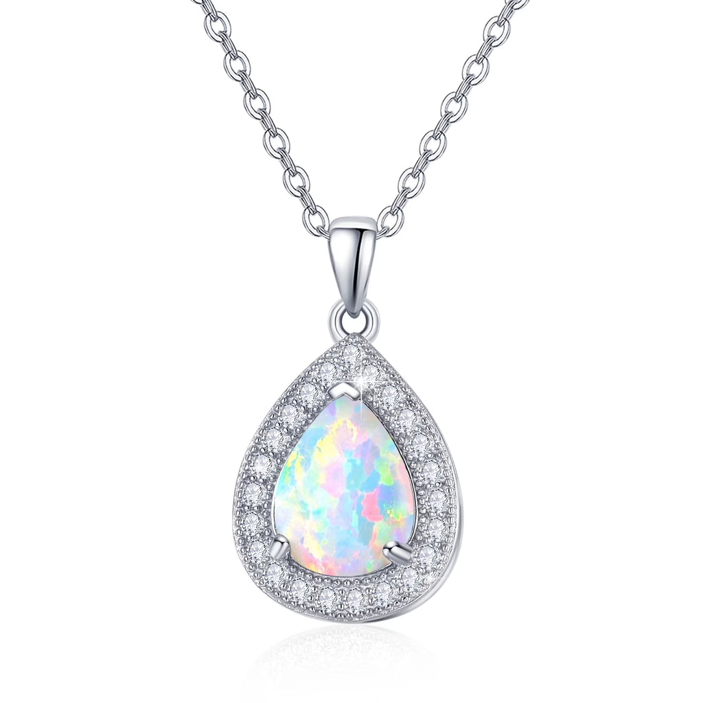 Opal Pendant Necklace 925 Sterling Silver Waterdrop Necklaces 18K White Gold Plated Opal Jewelry P349
