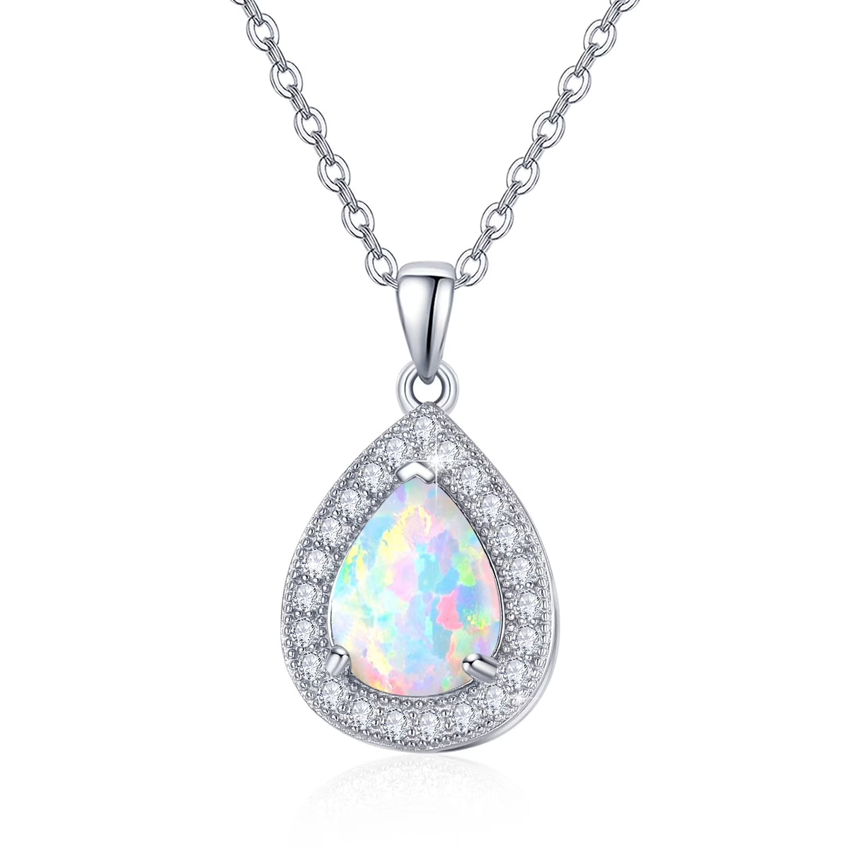 Opal Pendant Necklace 925 Sterling Silver Waterdrop Necklaces 18K White Gold Plated Opal Jewelry P349